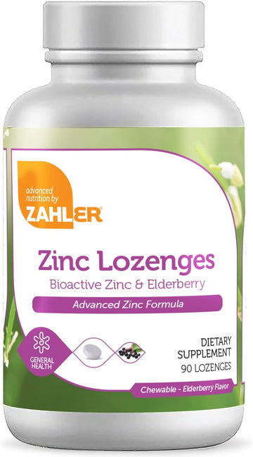 Zahler Elderberry Zinc Lozenges For Adults & Kids - Delicious Chewable Zinc & Sambucus Elderberry Lozenges For Immune Support - Kosher, Made In Usa - Zinc Supplements For Men & Women (90 Count)