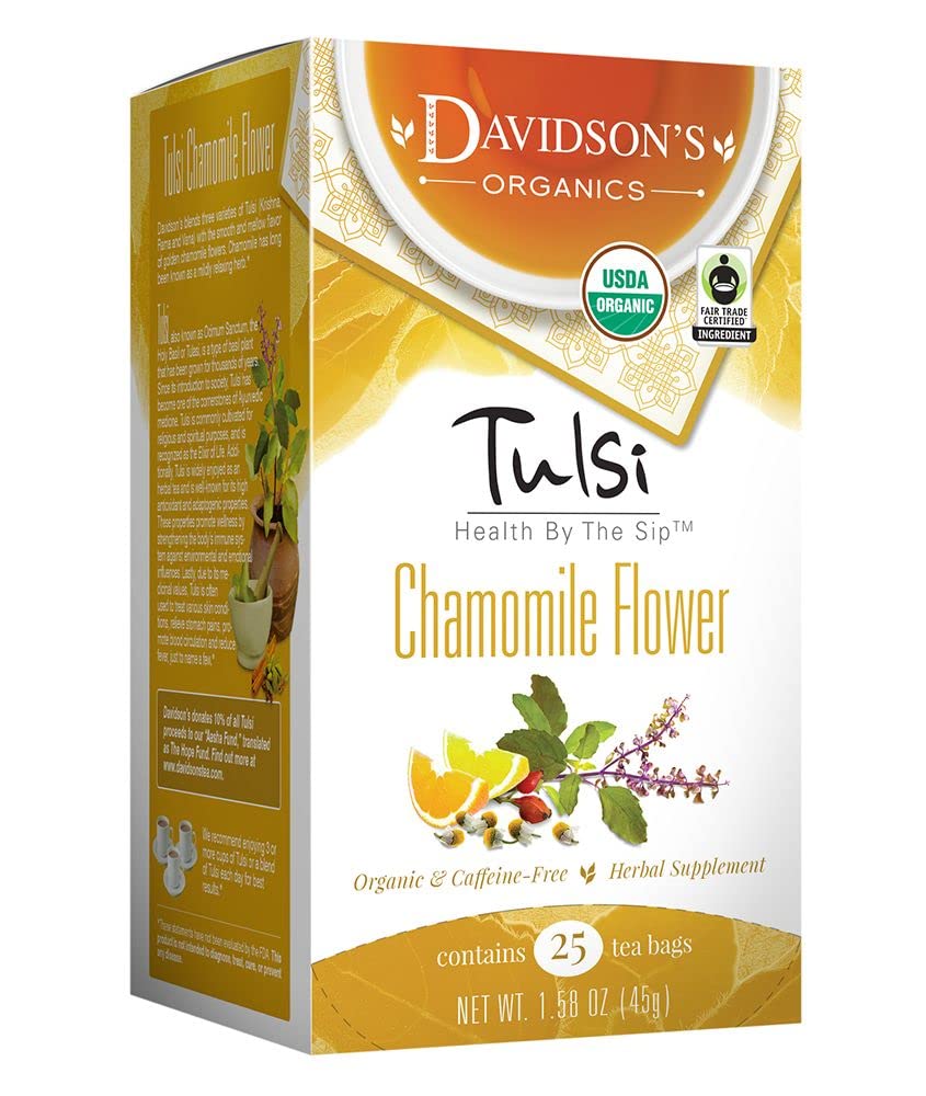 Davidson'S Organics, Tulsi Chamomile Flower, 25-Count Tea Bags, Pack Of 6