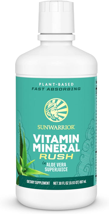 Sunwarrior Liquid Multivitamin Supplements & Minerals with Aloe Vera for Men and Women | Energy & Immune Support Gluten Free Sugar Free Dairy Free Vegan Raw Plant Based | Vitamin Mineral Rush 30 Fl Oz