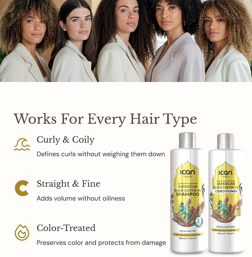 Ican London Jamaican Castor Oil Anti-Dandruff & Itch Relief Formula Shampoo & Sulfate Free Conditioner 500Ml X 2