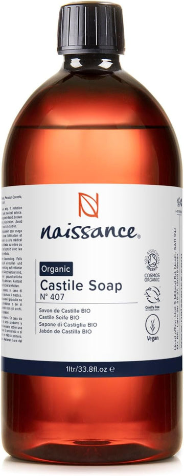 Naissance Organic Liquid Castile Soap (no. 407) - 870ml - Natural, Vegan, Unscented, SLS and SLES Free - for Homemade Beauty, Hand Wash, Dish Soap