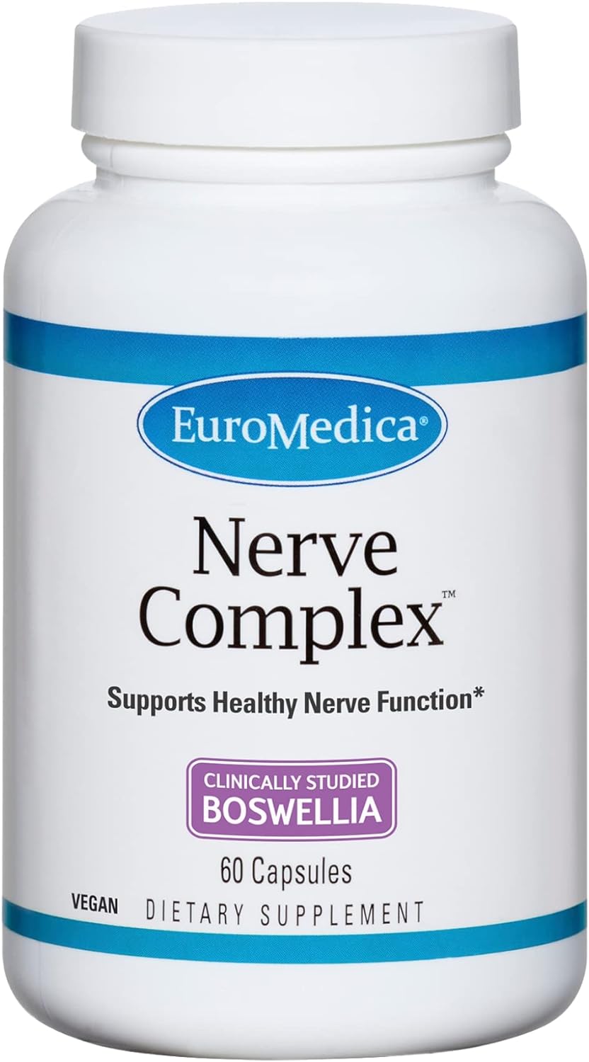 Euromedica Nerve Complex - 60 Capsules - Supports Healthy Nerve Function - Vitamin, Amino Acid & Herb Blend - Supports Healthy Blood Circulation - 30 Servings