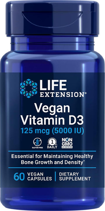 Life Extension Vegan Vitamin D3, Joint/Bone Health, Immune Support, Non-Gmo, Gluten Free, 60 Count