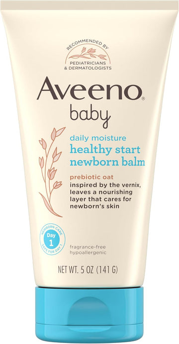 Aveeno Baby Healthy Start Nourishing Newborn Balm, Hypoallergenic Baby Skin Balm With Prebiotic Oat Leaves A Nourishing Layer To Care For Newborn Skin, Fragrance-Free, 5 Oz