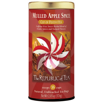 The Republic Of Tea - Mulled Apple Spice Herbal Tea Tin, 36 Tea Bags, Naturally Caffeine Free