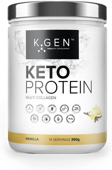K-Gen Keto Collagen Protein Powder Natural Vanilla Multi Collagen Blend With Coconut Mct Oil, Vitamin C + B6, Stevia | Uk Made For Diet, Fat Loss | Low Carb, Zero Gluten & Sugar
