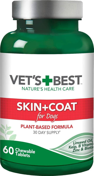 Vet's Best Skin & Coat Dog Supplements | Relieve Dogs Skin Irritation and Shedding Due to Seasonal Allergies or Dermatitis | 60 Chewable Tablets?80128-4p