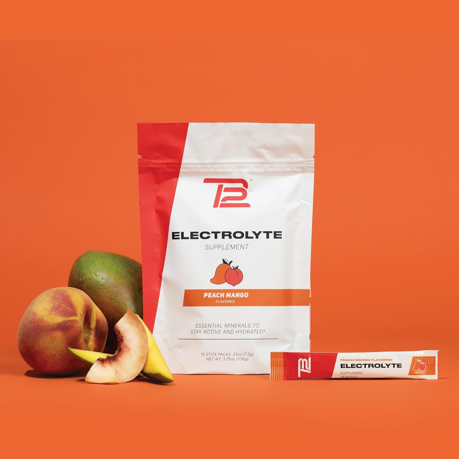 TB12 Powdered Electrolytes Supplement Powder for Fast Hydration by Tom Brady-Peach Mango, 15 Stickpacks. Natural, Easy to Mix. Low Sugar, Low Calorie, Vegan. Free of Dairy, Gluten and Soy : Health & Household