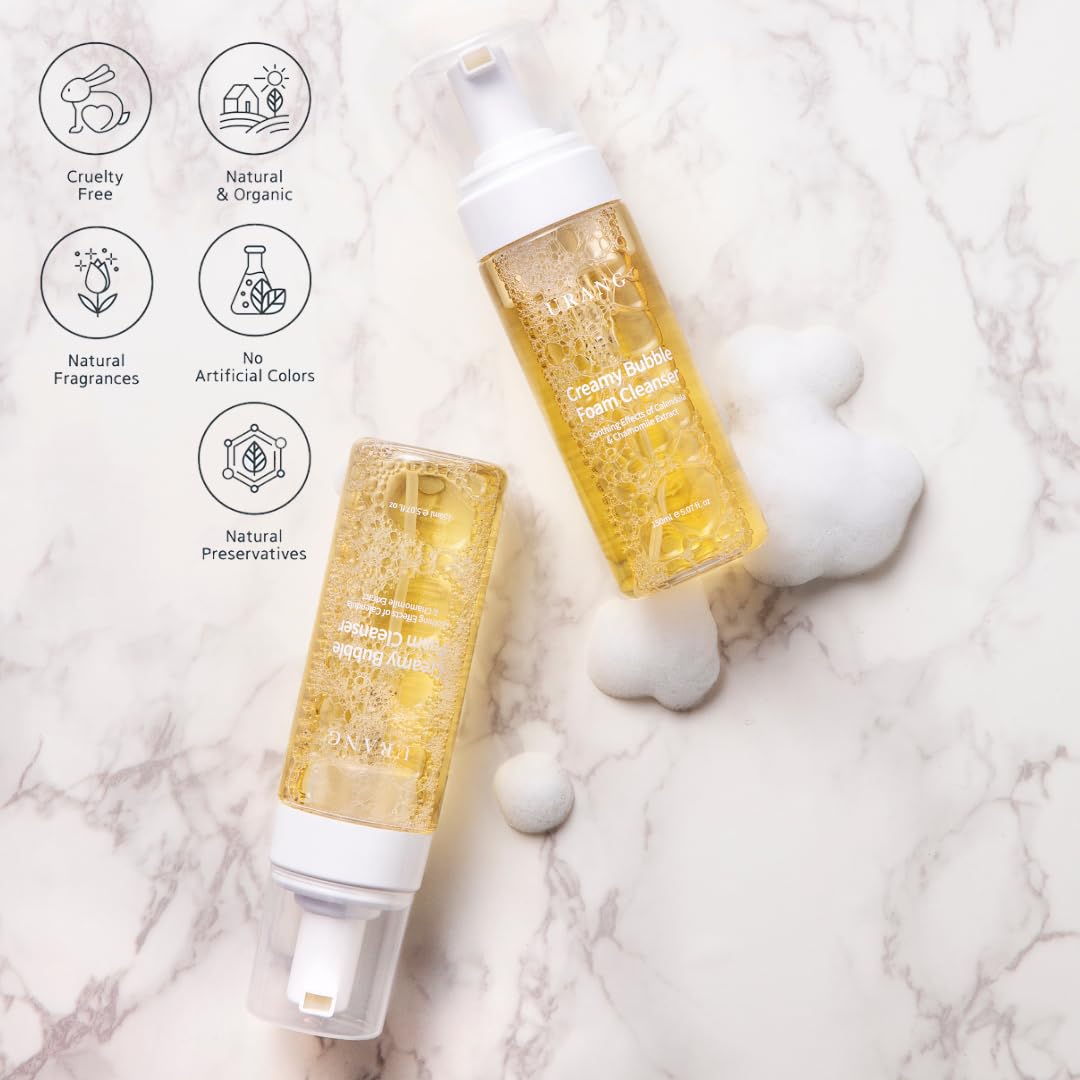 Urang] Creamy Bubble Foam Cleanser 5.07 Fl Oz | Cosmos Natural Certified Calendula & Chamomile Extract - Soften And Moisturize Skin | Vegan Face Wash For All Fmaily Members | Bubble Skincare : Beauty & Personal Care