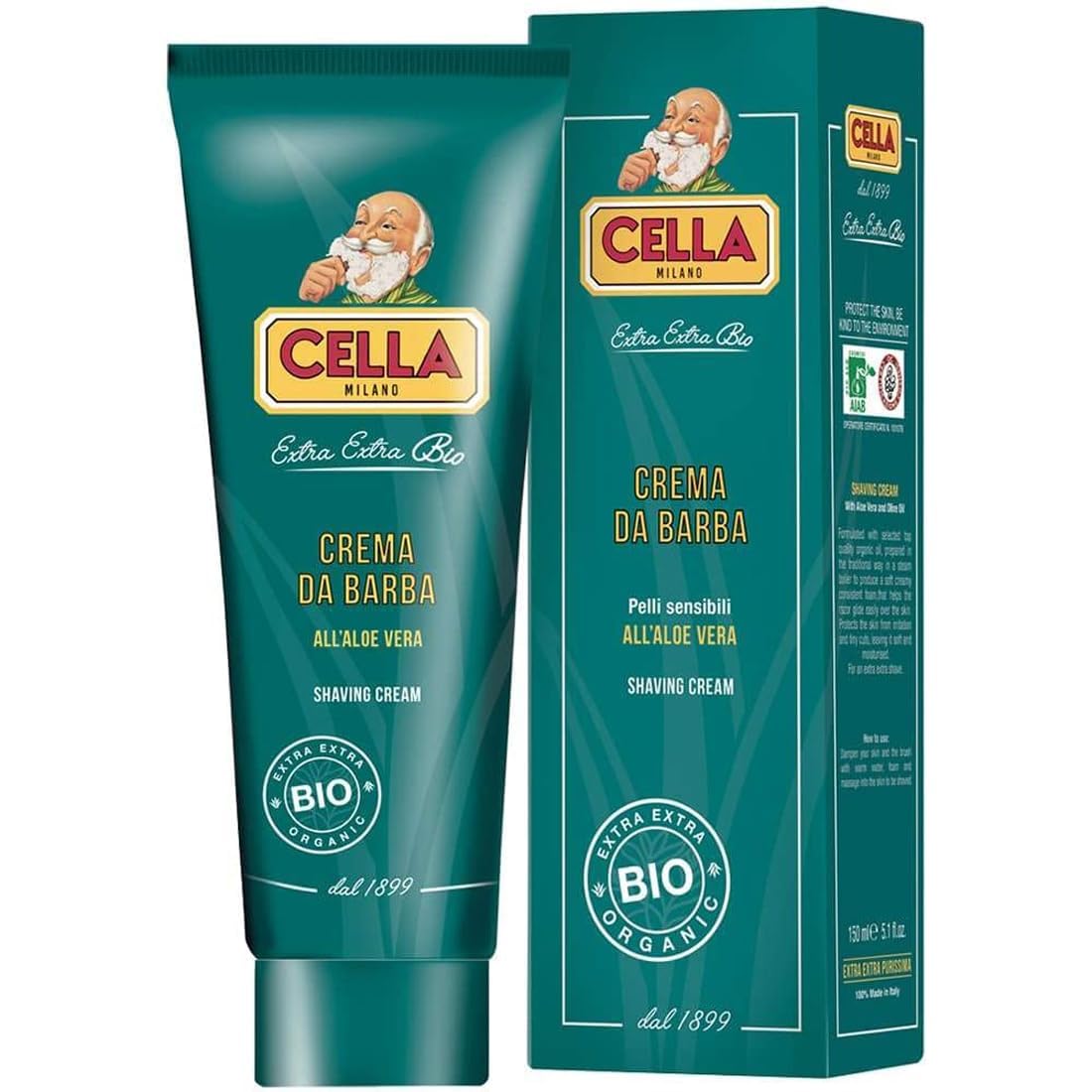 Cella Milano Organic Aloe Vera Shaving Cream – 150 Ml – For Use With Shaving Brush – Rich Protective Lather, Made In Italy