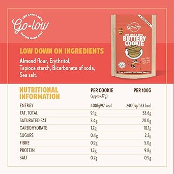 Go-Low Buttery Cookie Mix – 1.7G Carbs, Sugar-Free, Keto & Diabetic-Friendly – Almond Flour – Gluten-Free, Vegan & Paleo – No Additives, Just Wholefood Ingredients – Easy-Bake, Crunchy Cookies