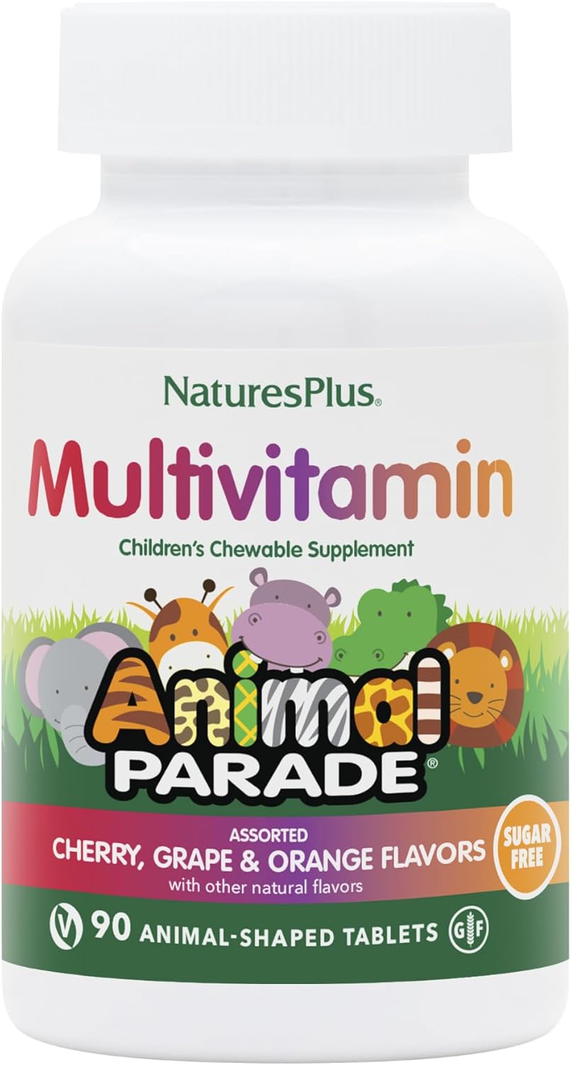 Natures Plus Animal Parade Sugar-Free Children'S Multivitamin - Assorted Cherry, Grape & Orange Flavors - 90 Chewable Tablets - 45 Total Servings