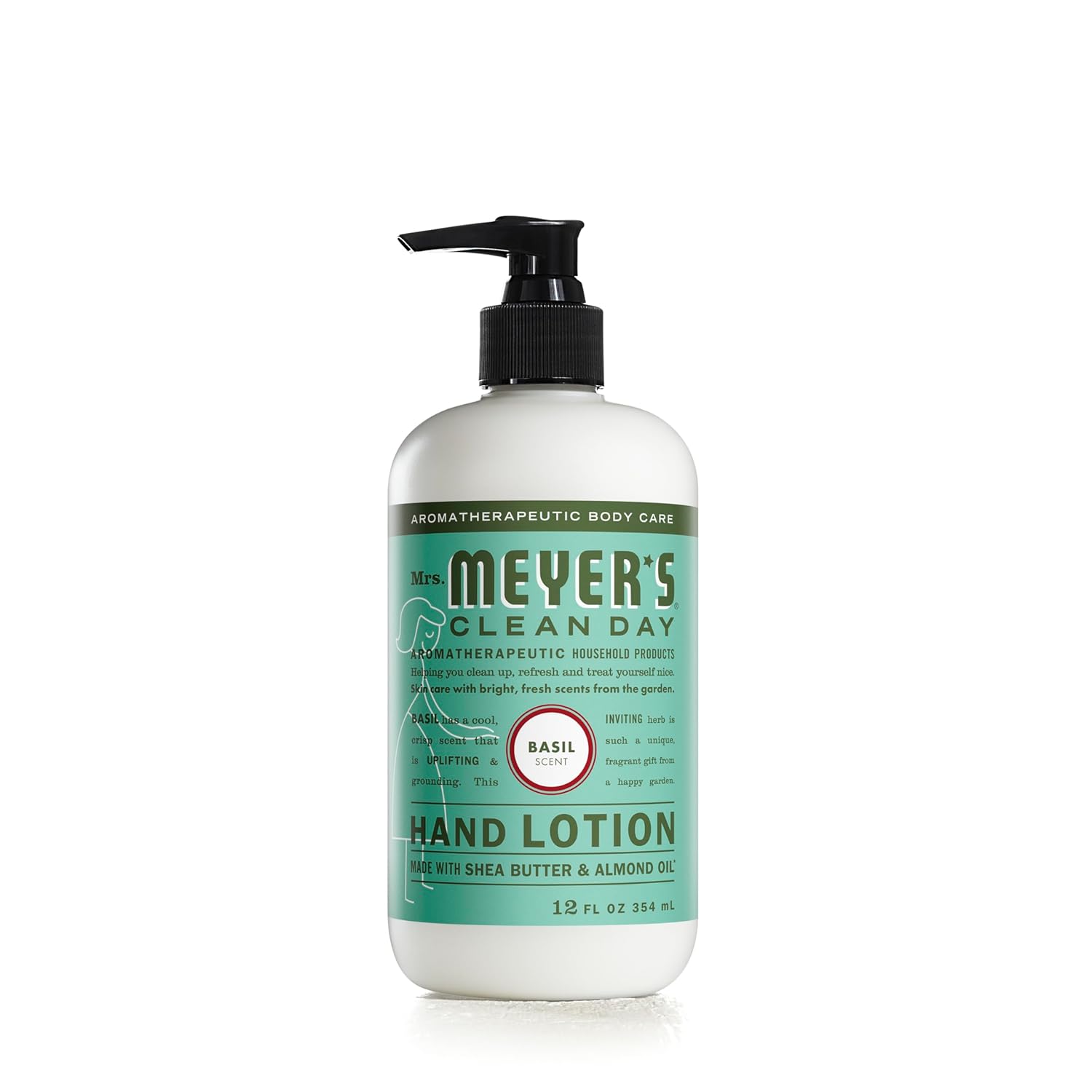 Mrs. Meyer'S Clean Day Hand Lotion For Dry Hands, Non-Greasy Moisturizer Made With Essential Oils, Basil, 12 Oz