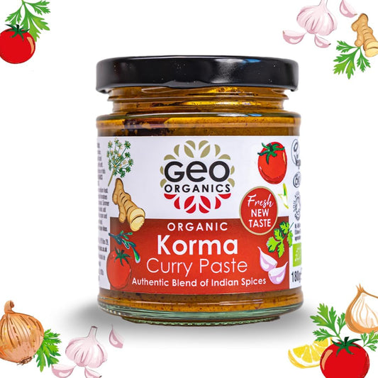 Geo Organics Korma Curry Paste 180G (Pack Of 1) Serves 4 | Organic Curry Paste | Certified Organic Curry & Vegan Friendly | Authentic Restaurant Recipe Base Korma Indian Food