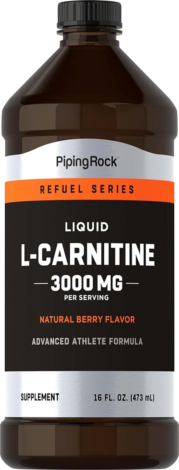 Piping Rock L-Carnitine Liquid | 3000mg | Berry Flavor | Advanced Athlete Formula | Refuel Series Supplement | Non GMO, Gluten Free