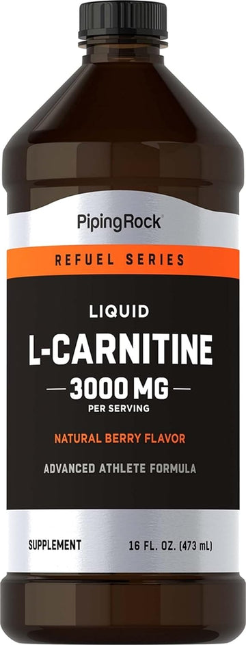 Piping Rock L-Carnitine Liquid | 3000mg | Berry Flavor | Advanced Athlete Formula | Refuel Series Supplement | Non GMO, Gluten Free