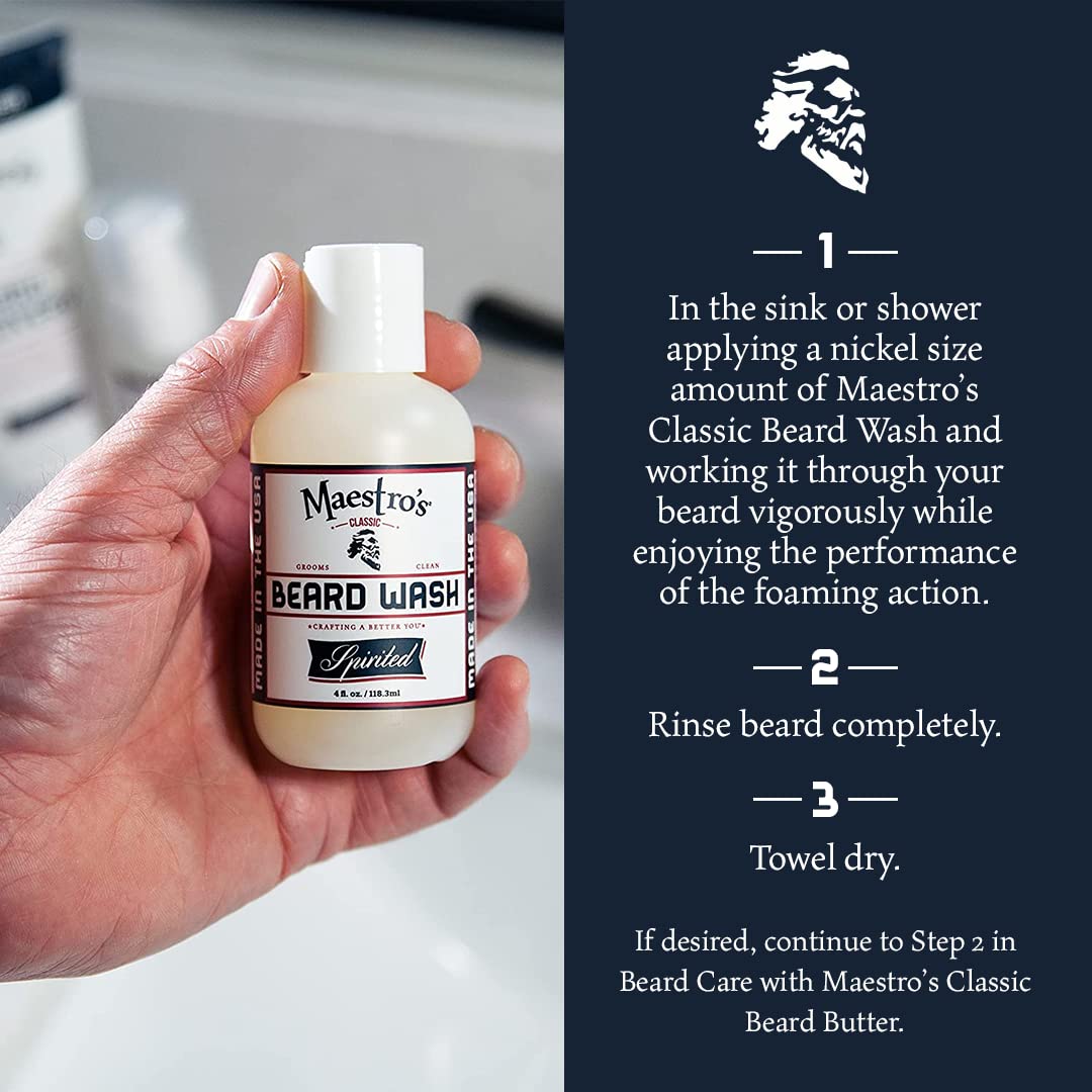 Maestro'S Classic Beard Wash | Anti-Itch, Deep Cleaning, Non-Drying, Fully Hydrating Gentle Cleanser For All Beard Types & Lengths- Spirited Blend, 4 Ounce : Beauty & Personal Care