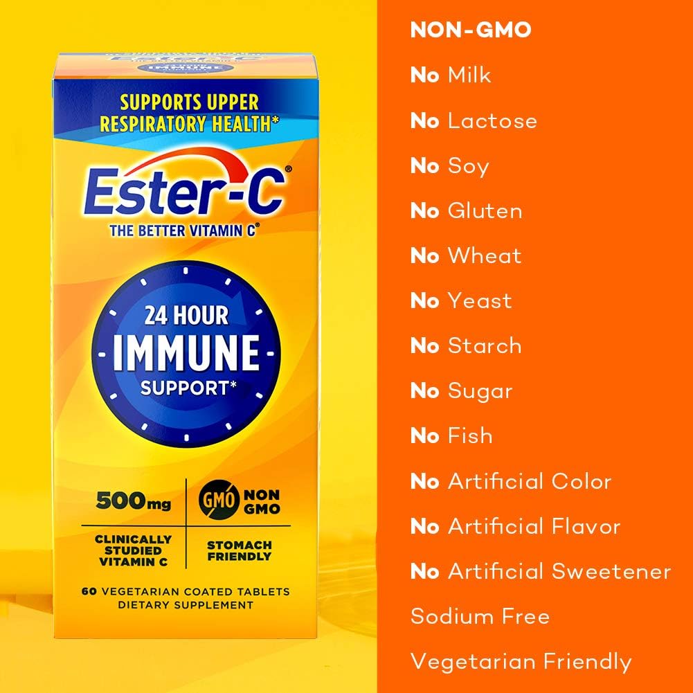 Ester-C Vitamin C, 500mg Tablets, 60-Count, Unflavored, Pack of 2 : Health & Household