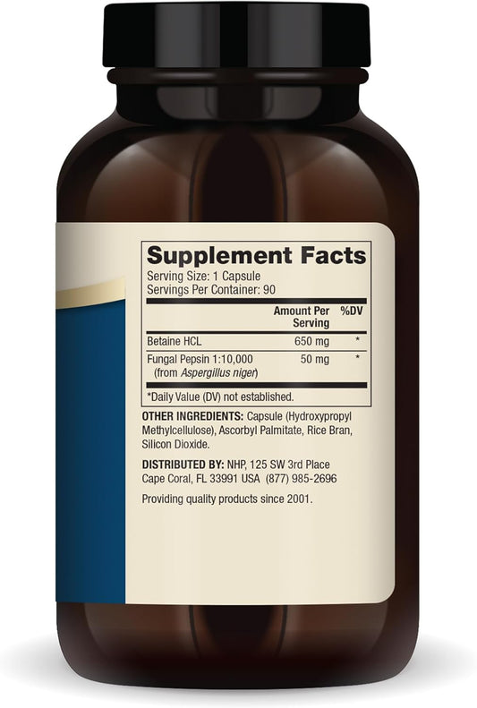 Dr. Mercola Betaine Hcl And Pepsin, 30 Servings (90 Capsules), Dietary Supplement, 650Mg Betaine Hcl Per Capsule, Supports Healthy Digestion, Non-Gmo