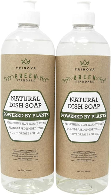 TriNova Natural Dish Soap Organic Formula - for Cleaning Dishes & Washing All Kitchen Items. Powerful & Eco Friendly Cleaner (2 Pack of 24 oz Bottles)