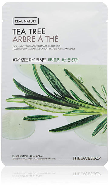 The Face Shop Real Nature Face Mask | Refreshes & Soothes Skin That Is Oily Due To Excess Sebum Secretion | K Beauty Facial Skincare For Oily And Dry Skin | Tea Tree,K-Beauty