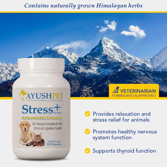 Ayush Pet Stress Support, Ashwagandha Calming Aid For Pets, Promotes Energy And Vitality, 120 Capsules