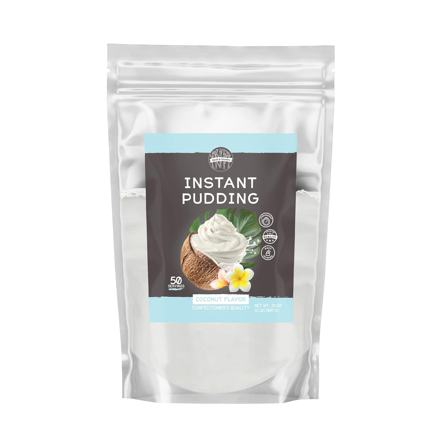 Birch & Meadow 2 Lb, Coconut Instant Pudding, Mix In Minutes, Snack, Filling, Dessert