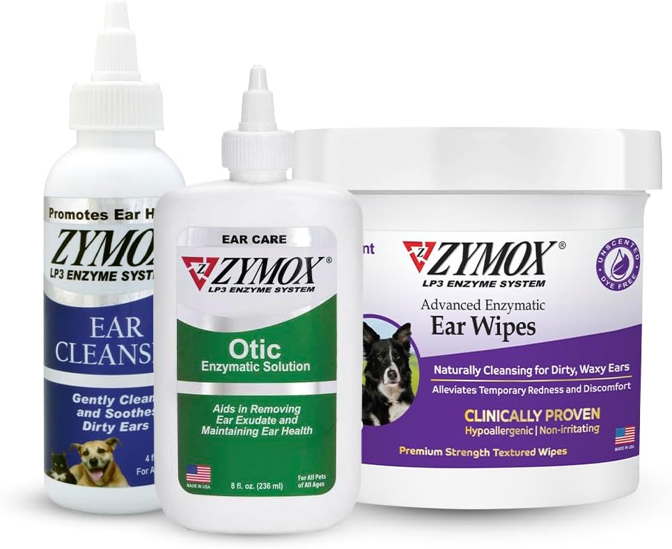 Pet King Brands Zymox Enzymatic Ear Wipes And Otic Ear Solution For Dogs And Cats - Product Bundle - For Dirty, Waxy, Smelly Ears And To Soothe Ear Infections, 100 Ct, 4 Oz And 8 Oz
