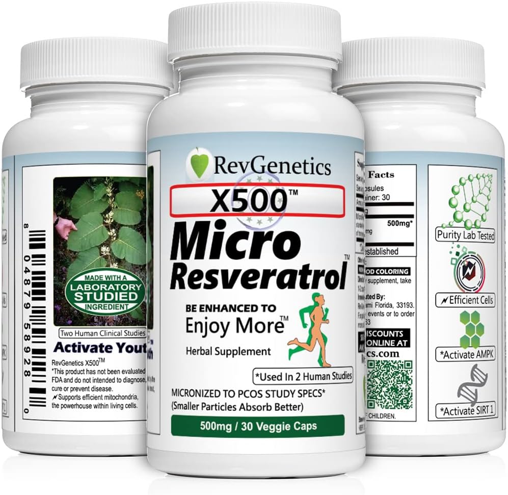 X500: Pure Resveratrol 500Mg - Pure Trans-Resveratrol - 30 Vegetarian Capsules - 500 Mg Per Capsule