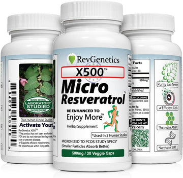 X500: Pure Resveratrol 500Mg - Pure Trans-Resveratrol - 30 Vegetarian Capsules - 500 Mg Per Capsule