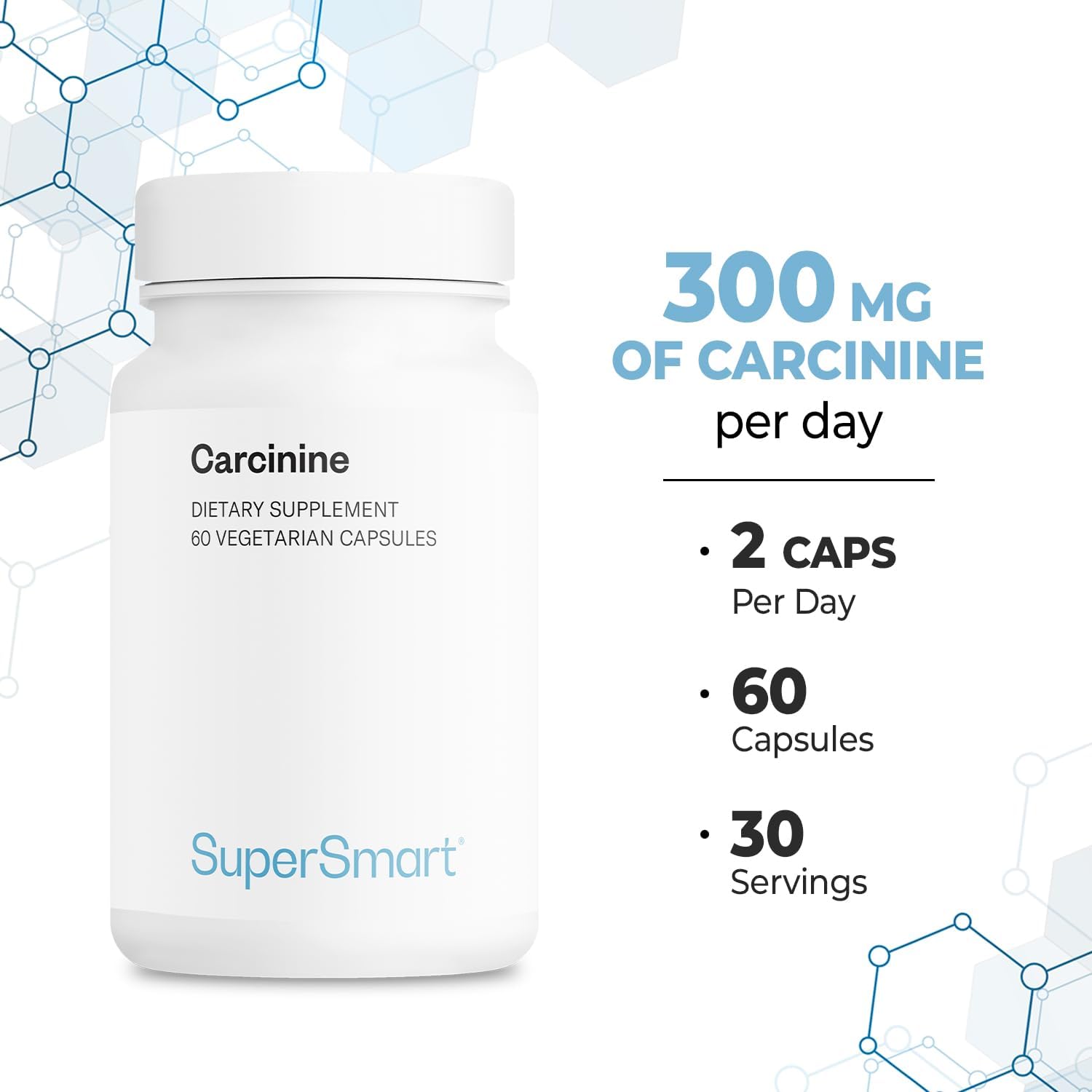 Supersmart - Carcinine 300Mg Per Day (Patented) - Stable L-Carnosine Supplement | Non-Gmo & Gluten Free - 60 Vegetarian Capsules : Health & Household