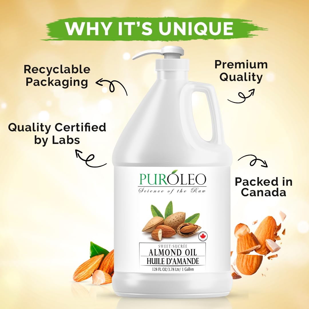 Puroleo Sweet Almond Oil 64 Fl Oz/1900 Ml 100% Natural And Pure | Moisturizer & Carrier Oil | Beauty & Diy Blends, Massage Oil, Body Oil, Hair Oil And Baby Oil | Made From Almonds Raw : Beauty & Personal Care