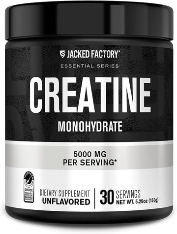 Jacked Factory Creatine Monohydrate Powder 150G - Creatine Supplement For Muscle Growth, Increased Strength, Enhanced Energy Output And Improved Athletic Performance 30 Servings, Unflavored