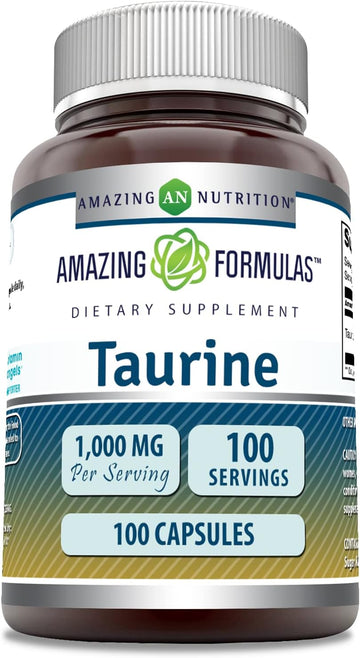 Amazing Formulas Taurine Amino Acid Supplement | 1000 Mg Per Serving | 100 Capsules | Non-Gmo | Gluten-Free | Made In Usa
