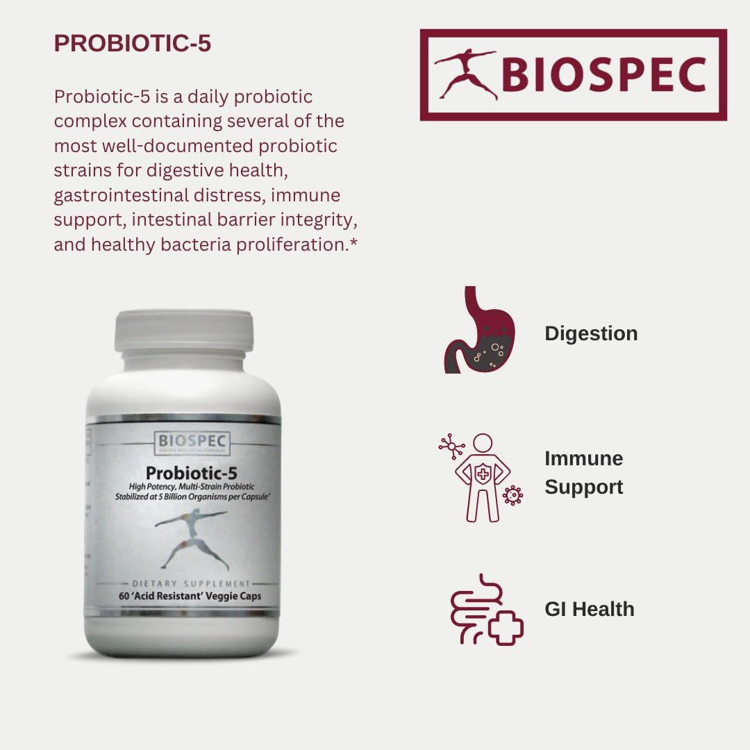 Probiotic-5 – Broad-Spectrum Probiotic Complex W/ 5 Billion Microorganisms And 5 Unique Probiotic Strains Per Capsule