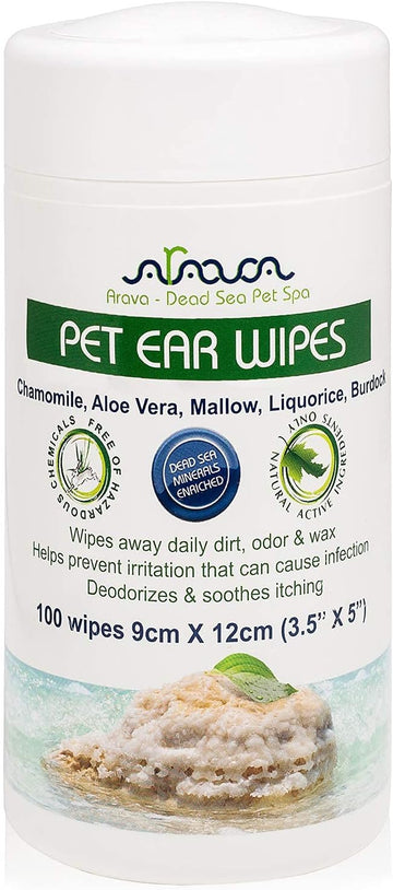 Arava Ear Cleaner Wipes for Dogs Cats Puppies Kittens - 100 Count - Natural Medicated Cleansing Deodorizer - Removes Dirt Wax - Pet Wipes for Cat Ear Cleaning, Dog Ear Cleaner