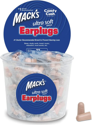 Mack's Ultra Soft Foam Earplugs, 100 Pair - 33dB Highest NRR, Comfortable Ear Plugs for Sleeping, Snoring, Travel, Concerts, Studying and Loud Noise | Made in USA
