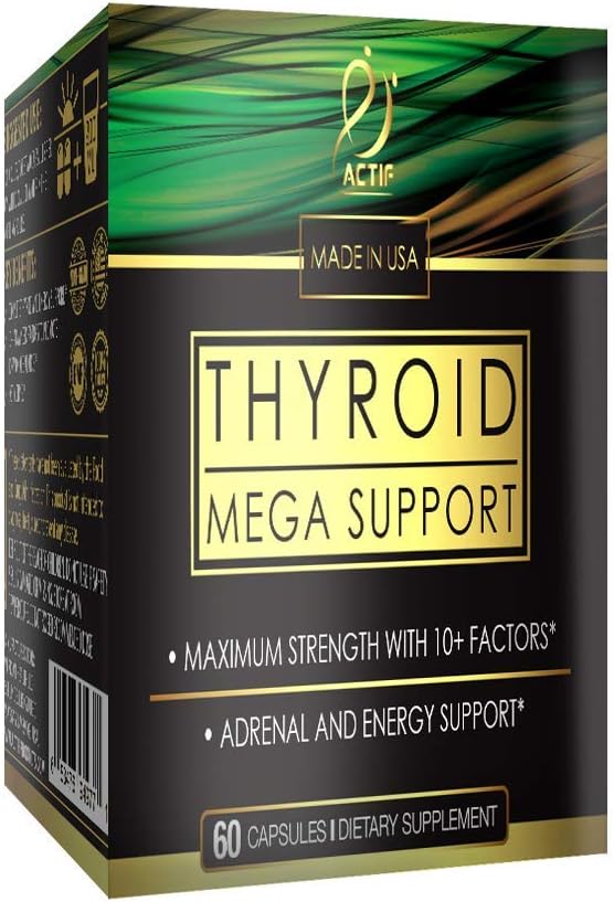 Actif Thyroid Mega Support - Maximum Strength With 10+ Thyroid Factors - Supports Energy, Metabolism, Adrenal Fatigue & Stress Response - Non Gmo, 1 Month Supply, Made In Usa