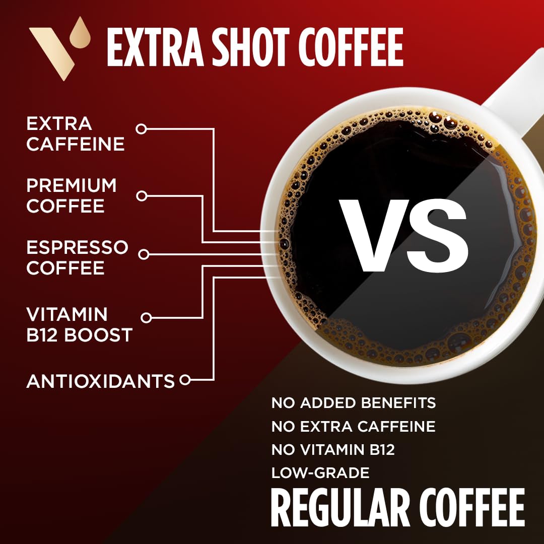 Vitacup Extra Shot Instant Coffee Packets With Espresso Shot, “Red Eye” High Caffeine, Bold Dark Roast W/Vitamin B12, Antioxidants, Premium Instant Coffee In Single Serve Sticks, 24 Ct