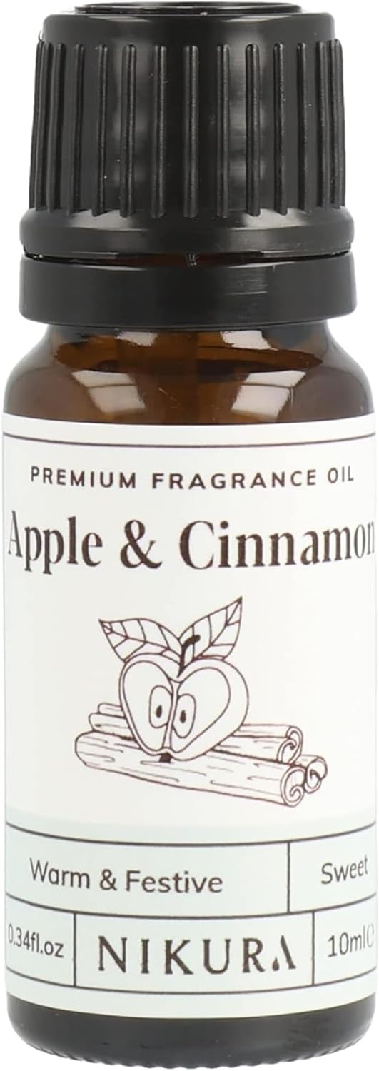 Nikura Apple & Cinnamon Fragrance Oil - 10Ml | Perfect For Soap Making, Candle Making, Wax Melts, Diffuser | Great For Use In Bath Bombs, Perfume Oil, Perfume Scents, Potpourri | Vegan & Uk Made