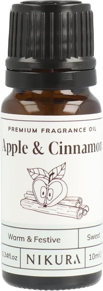 Nikura Apple & Cinnamon Fragrance Oil - 10ml | Perfect for Soap Making, Candle Making, Wax Melts, Diffuser | Great for use in Bath Bombs, Perfume Oil, Perfume Scents, Potpourri | Vegan & UK Made