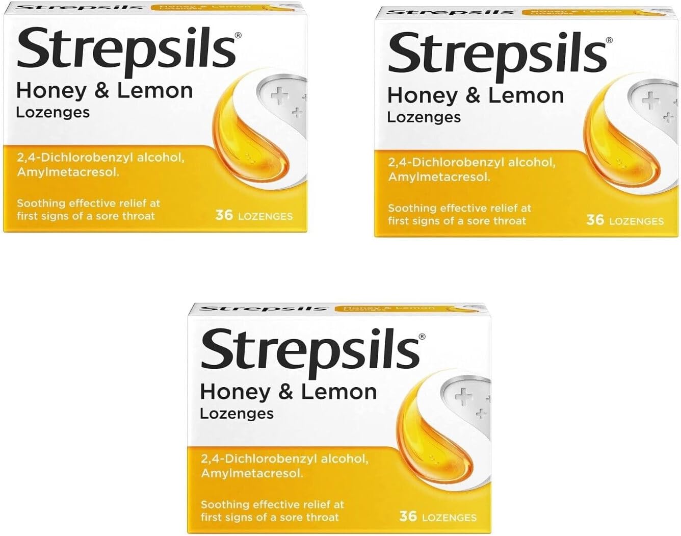 Strepsils Honey & Lemon Lozenges - Pack Of 3 X 36 Count