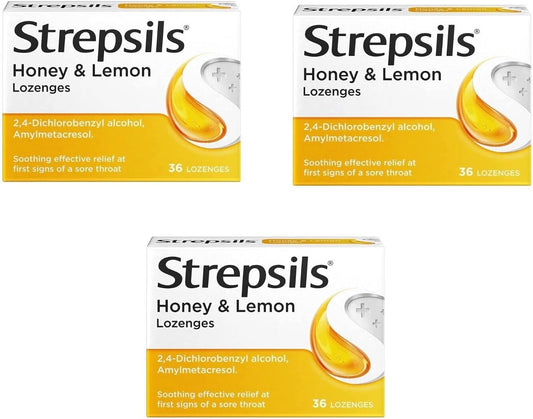 Strepsils Honey & Lemon Lozenges - Pack Of 3 X 36 Count