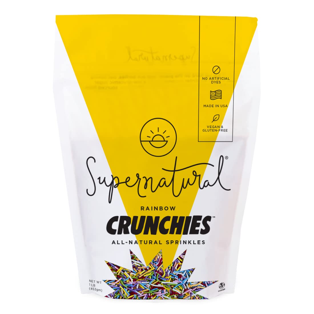 Rainbow Crunchies Natural Sprinkles By Supernatural, Made In Usa, No Artificial Dyes, Soy Free, Gluten Free, Corn Free, Vegan, 1Lb