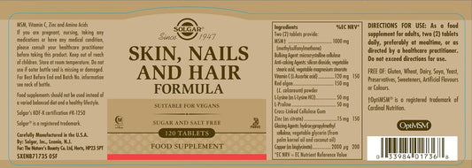 Solgar Skin, Nails & Hair, Advanced MSM Formula, 120 Tablets - Supports Collagen for Hair, Nail and Skin Health - Provides Zinc, Vitamin C & Copper - Non GMO, Vegan, Gluten & Dairy Free - 60 Servings