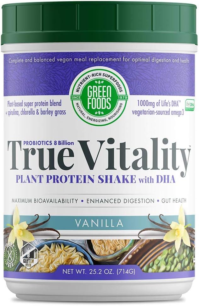Green Foods True Vitality Plant Protein Shake With Dha Vanilla - 25.2 Oz : Health & Household
