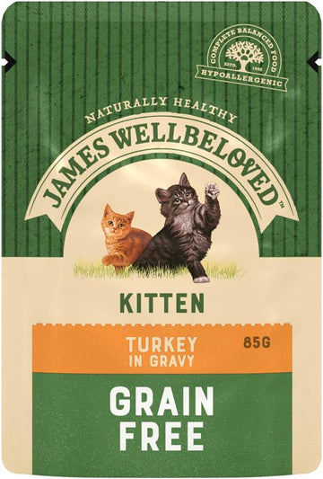 James Wellbeloved Kitten Grain-Free Turkey in Gravy 12 Pouches, Hypoallergenic Wet Cat Food, Pack of 1 (12x85 g)?04JWC6