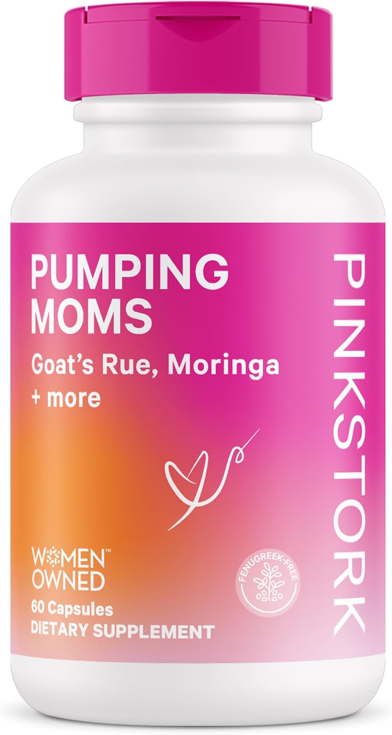 Pink Stork Pumping Moms Lactation Supplement - Support Breast Milk Supply And Flow With Goat'S Rue, Milk Thistle And Moringa, Fenugreek-Free, Breastfeeding Essentials For New Moms - 60 Capsules