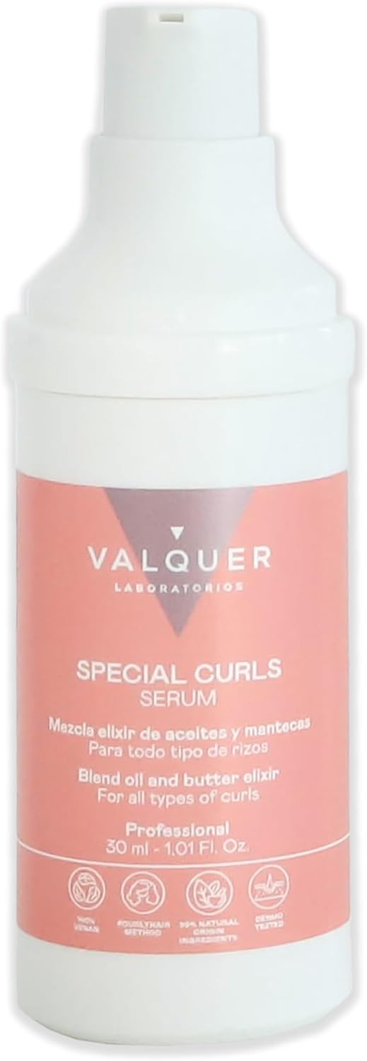 Valquer Serum For Curly Hair, Curly Method For Defined, Natural Curls. Soft, Frizz-Free Hair. With An Elixir Blend Of Oils And Butters. Vegan. 30 Ml