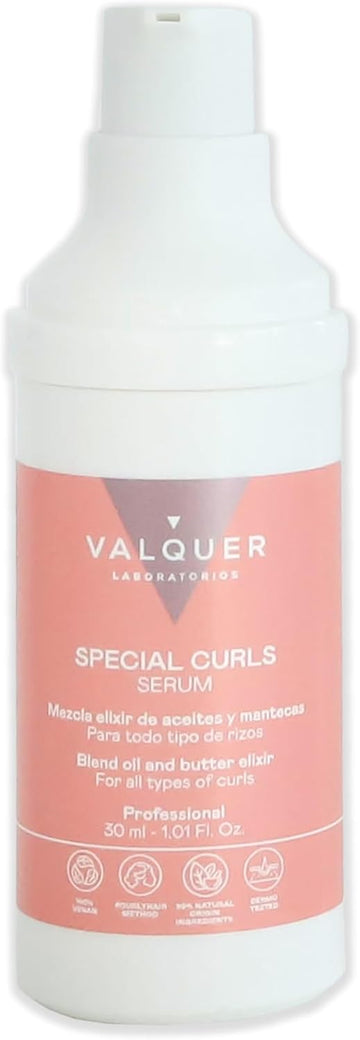 Valquer Serum For Curly Hair, Curly Method For Defined, Natural Curls. Soft, Frizz-Free Hair. With An Elixir Blend Of Oils And Butters. Vegan. 30 Ml